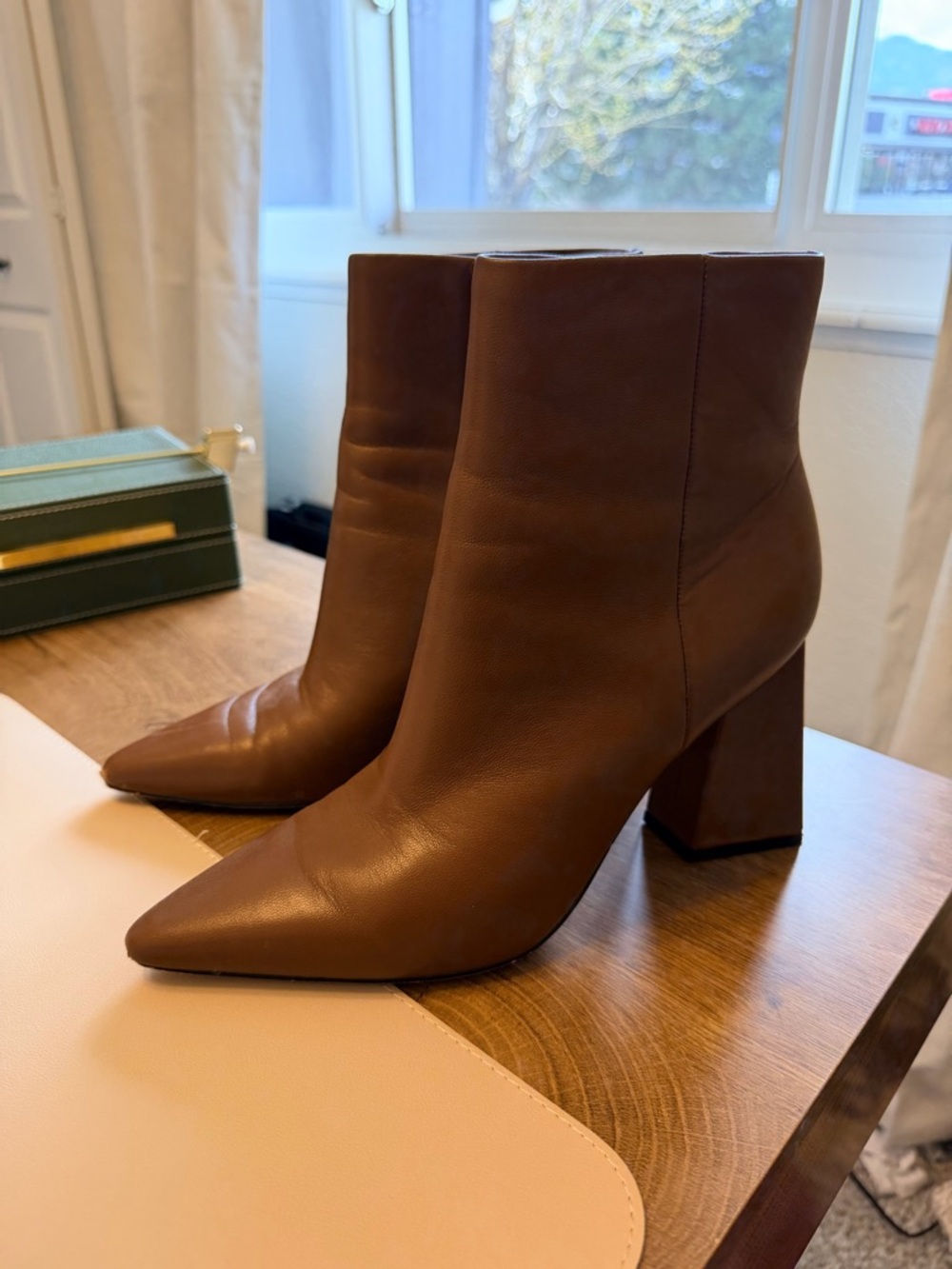 Marc Fisher Brown Pointed Toe Block Heel Ankle Boots